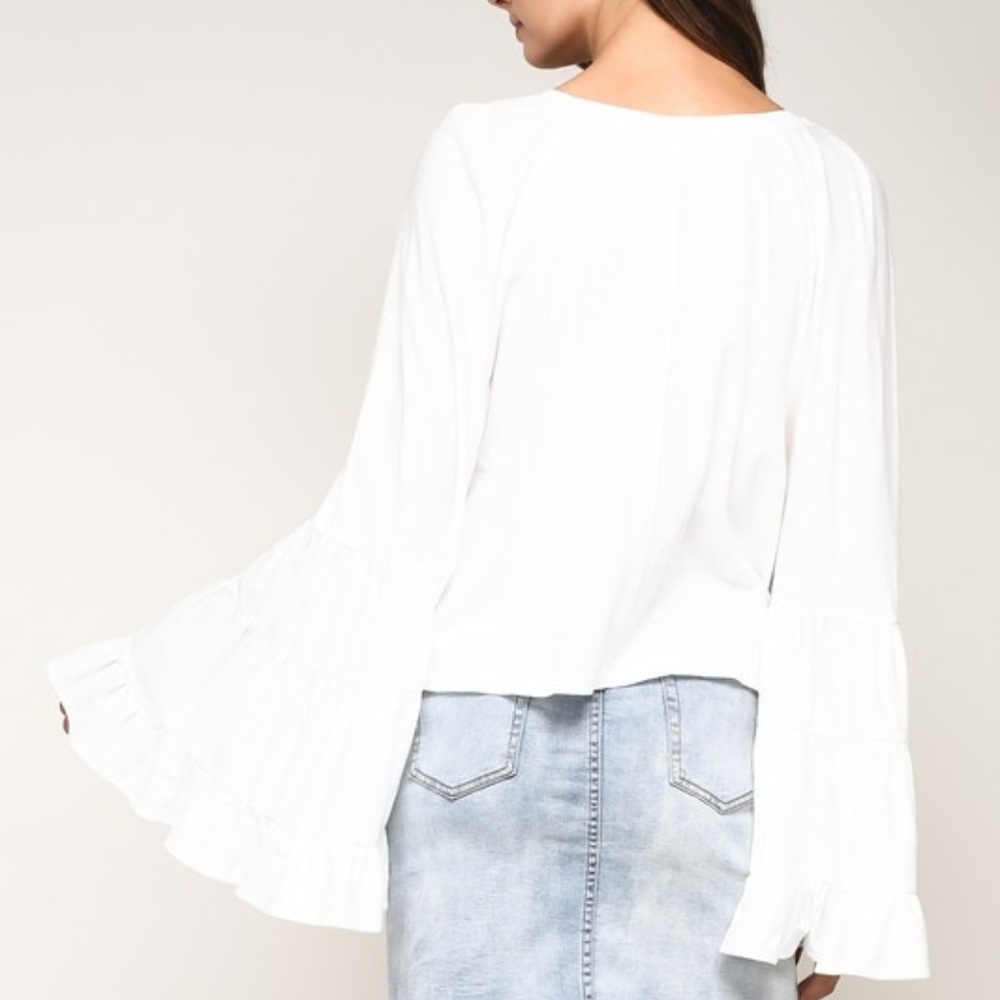 👑 Host Pick 🔥 White Bell Sleeve Jersey Top - Picture 3 of 5